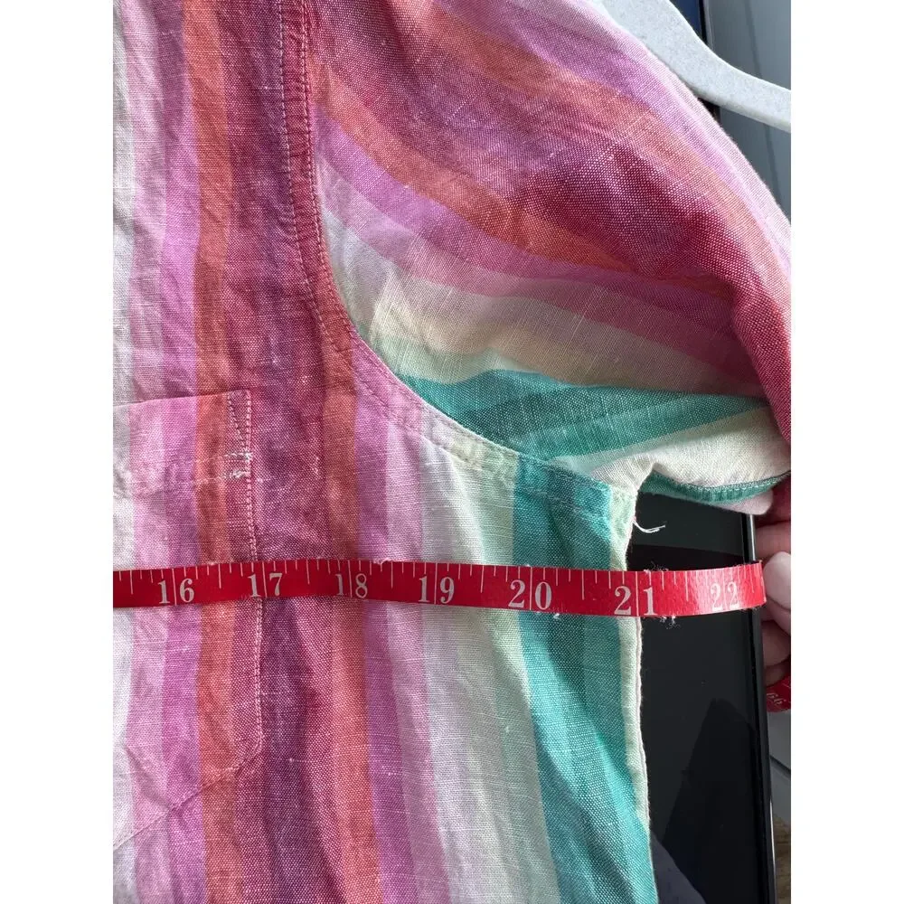 J. Crew Linen Blend Women’s Button Up Long Sleeve Colorful Stripes Size 14‎